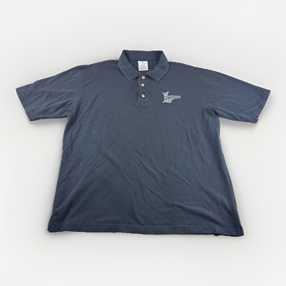 Vintage Screen Stars Polo Mens XL Black Ireland Embroidered Irish Golf Shirt Top